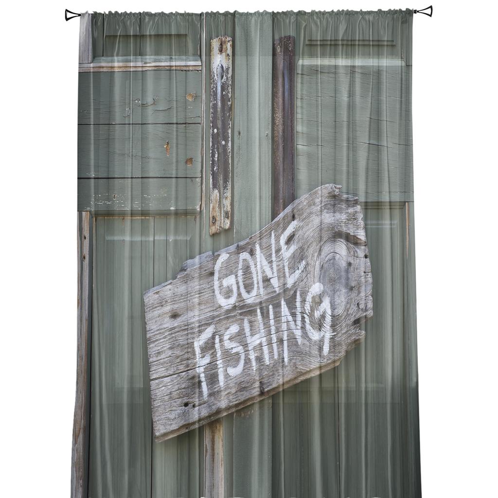 Retro Wooden Door Handle Fishing Close Sheer Curtains for Living Room Modern Voile Curtain Bedroom Tulle Curtains Window Drapes