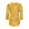 Women's Fashionable Casual Pleated Round Neck Casual Floral Print Seven Quarter Sleeved T-shirt Top