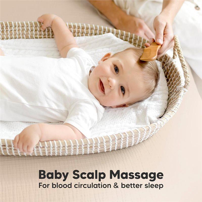 ABBP-Baby Hair Brush Set For Newborns - Soft Goat Bristle Wooden Baby Brush And Comb Set Newborn Grooming Kit