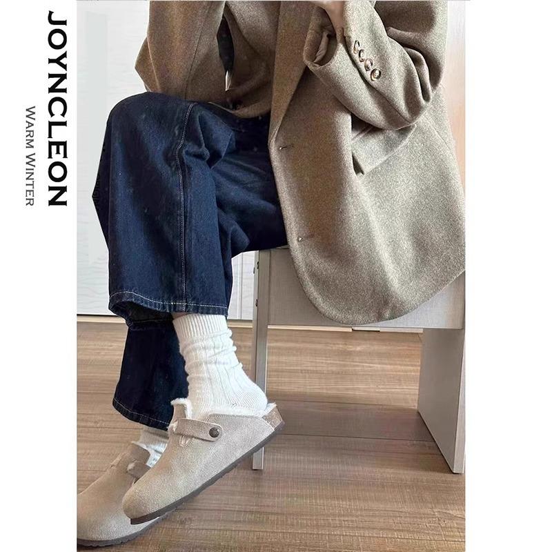 [Yushilai] Boken Shoes Women's 2025 Autumn and Winter New Mao Mao Slippers One Pedal, Fleece Thick-soled Large Size Half Tow