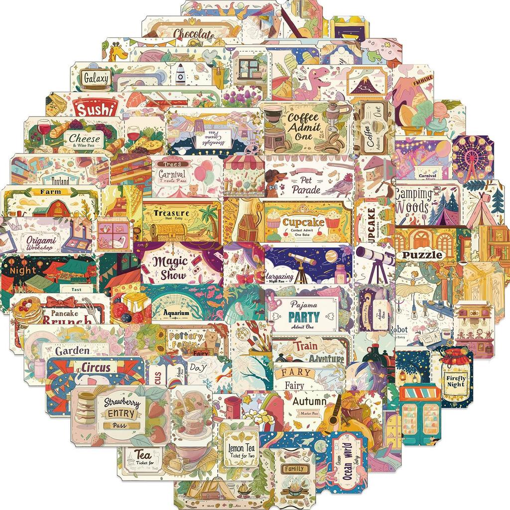 50 Cartoon Dreamy Ins Ticket Stubs Graffiti Stickers Decorative Guitar Notebook Suitcase DIY