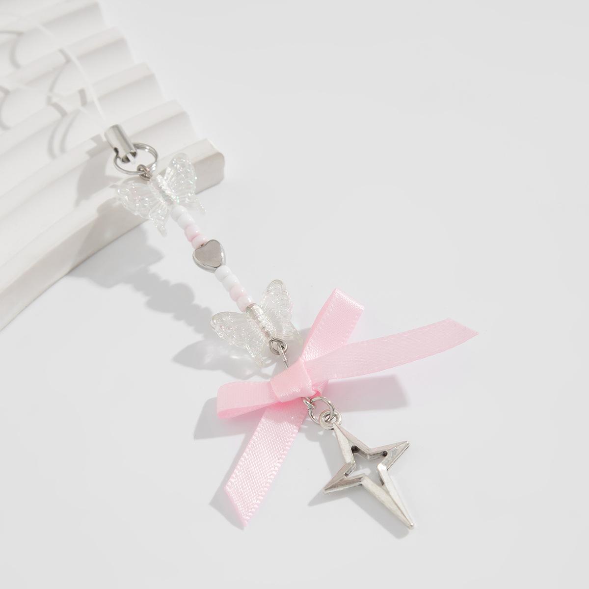 

Милый милый бант клубника звезды брелок Y2K мода девушки искусственный жемчуг металлическая цепочка стеклянные бусины кулон сумка цепи аксессуары