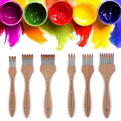 Bamboo Handle Multi-Tooth Comb Brush Round/Flat Acrylic Paint Brush High-quality Watercolor Brush