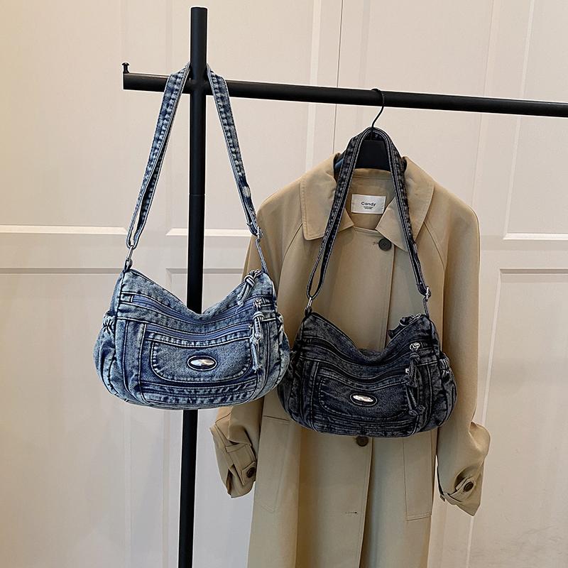 Schultertasche mit großer Kapazität Damen Denim Umhängetasche Mamatasche