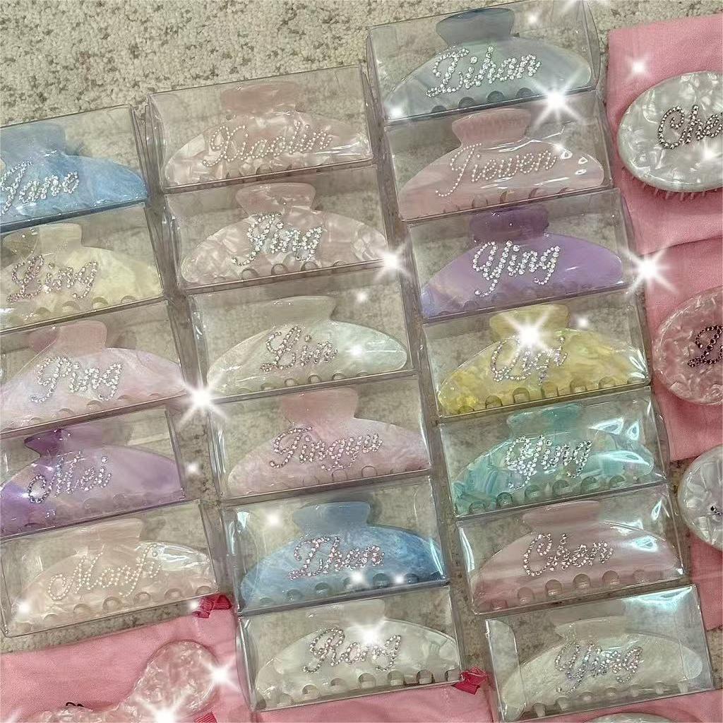 Personalisierte Strass-Buchstaben-Haarspange - Europäischer & Amerikanischer Stil Azetat Hai-Haarklammer