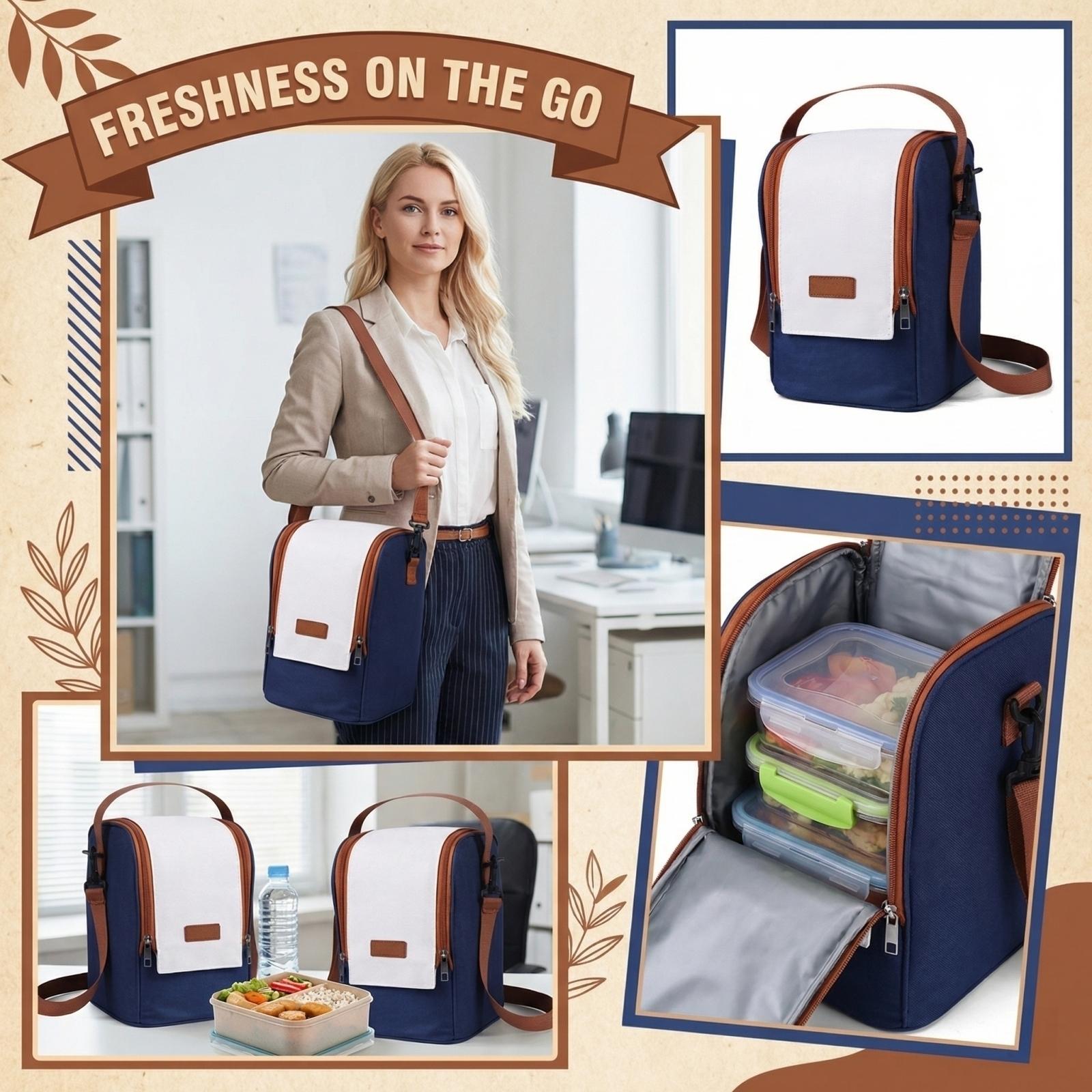 

English: Insulated Lunch Bag for Workers & Students Leakproof Tote one size синий