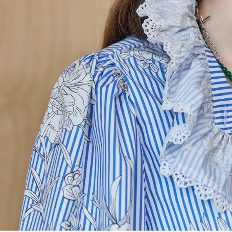 MAXZA Bluză cu dantelă florală, volane și dungi Ze05qb011na