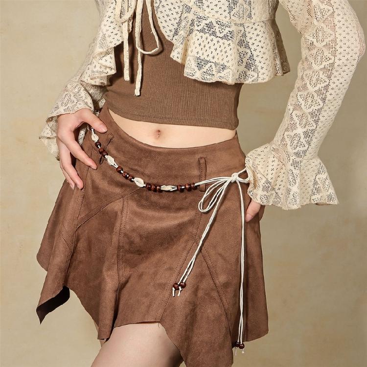 Stylish Braided Waistband With Wooden Bead Accents Durable And Comfortable For Wear