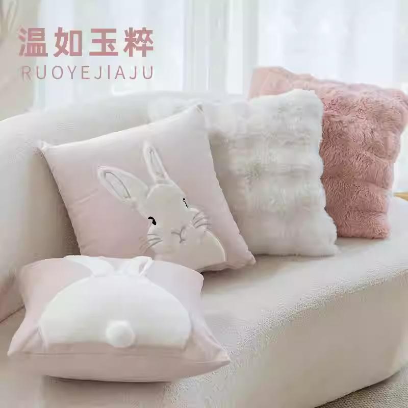 45x45cm Handmade 3D Plush Rabbit Pillowcase Ins Popular Embroidered Sofa Cushion Cover Cozy Bedroom Decorative Pillow Cover