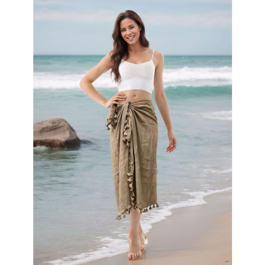 Women's One Piece Pareo Beach Wrap Skirt Flowy Tassel Maxi Skirt, Sarong Cover Up for Vacation 1014