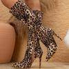 Fashion Eilyken Design Pointed Toe Thin High Heels Women Knee-High Boots Fashion Leopard Print Shoes Zipper Long Booties