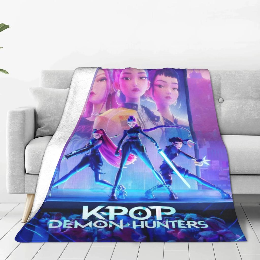 Kpop Dämonenjäger Pop Art Weiche Plüsch Überwurfdecke für Jungen Mädchen Gemusterte Tagesdecke Flanell Bettdecke Heimdekor