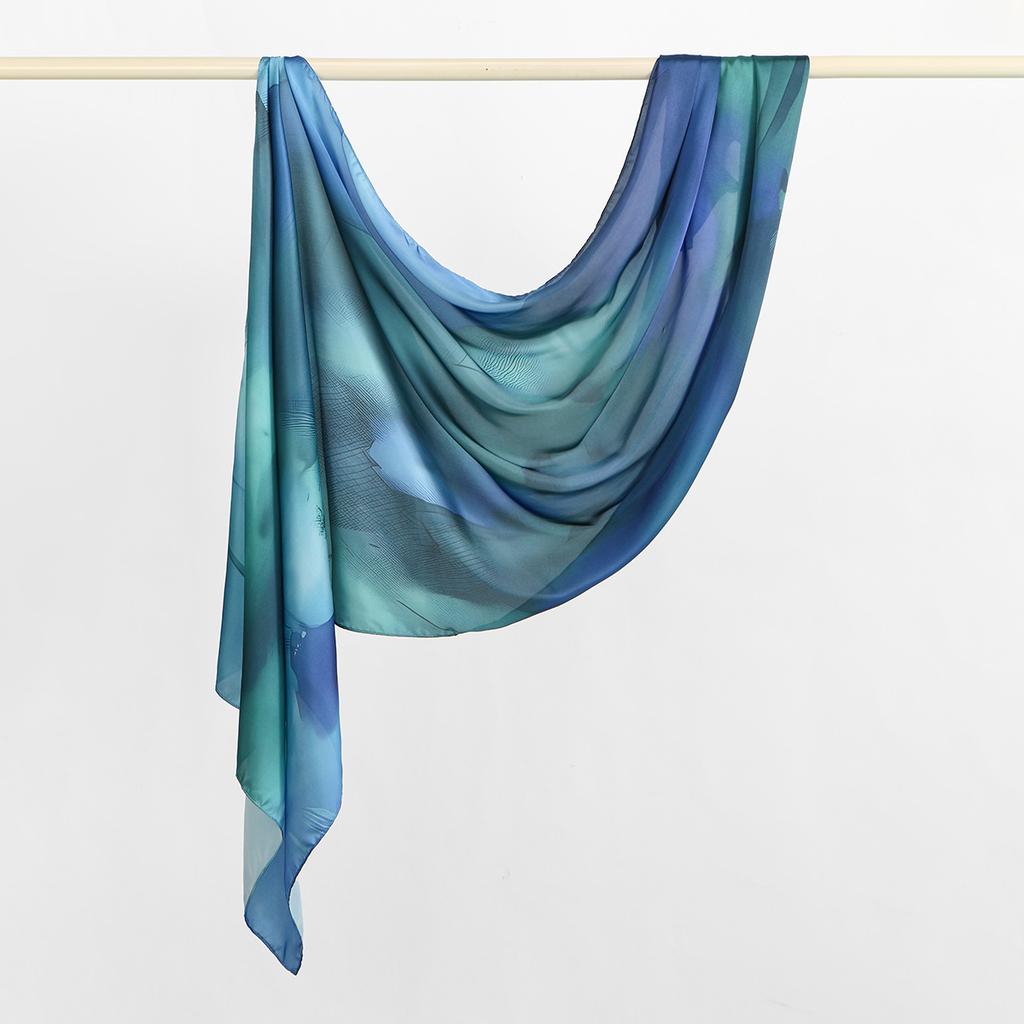 New Shimmer Satin Silk Hijab For Muslim Women Long Scarf Watercolor Print Headscarf Foulard Islam Head Cover Shawl Wrap Bandana