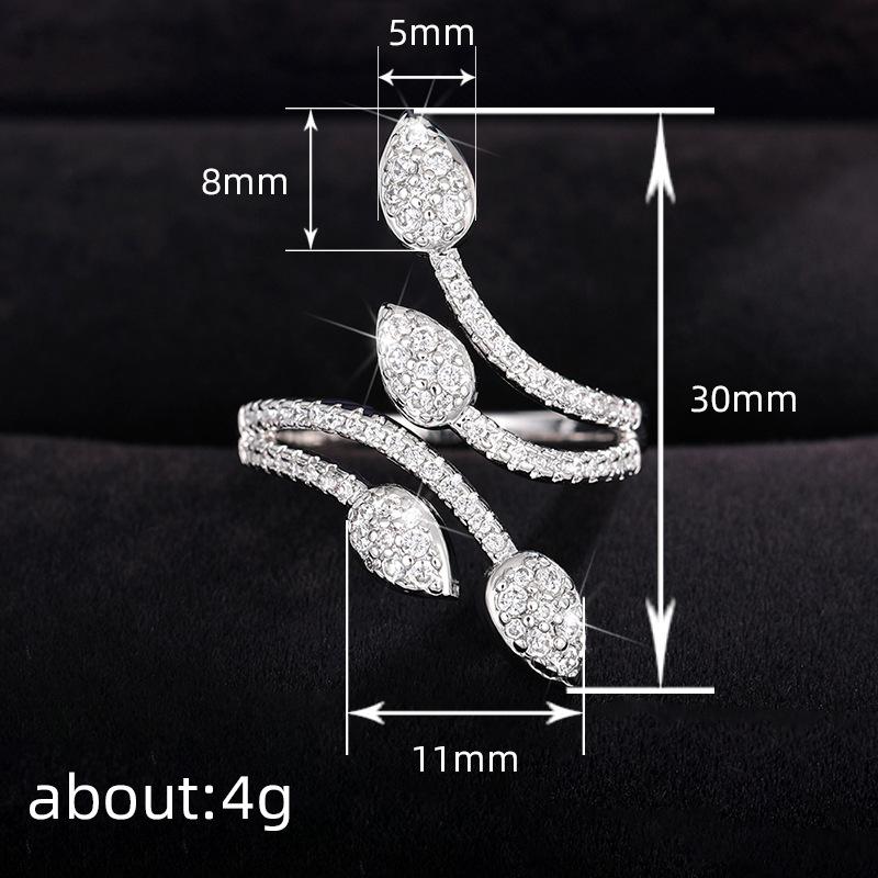 Huitan Trendiger Einzigartiger Zinklegierung Farbe Heller Blattdesign Öffnungsring Für Frauen Hochzeitsfeier Täglich Vielseitige Accessoires Zirkon