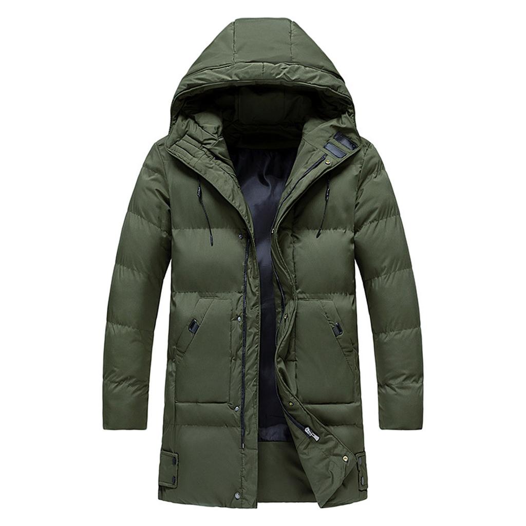 Men's Autumn Winter Zipper Warm Down Jacket Hooded Plush Solid Color  Cotton Coat