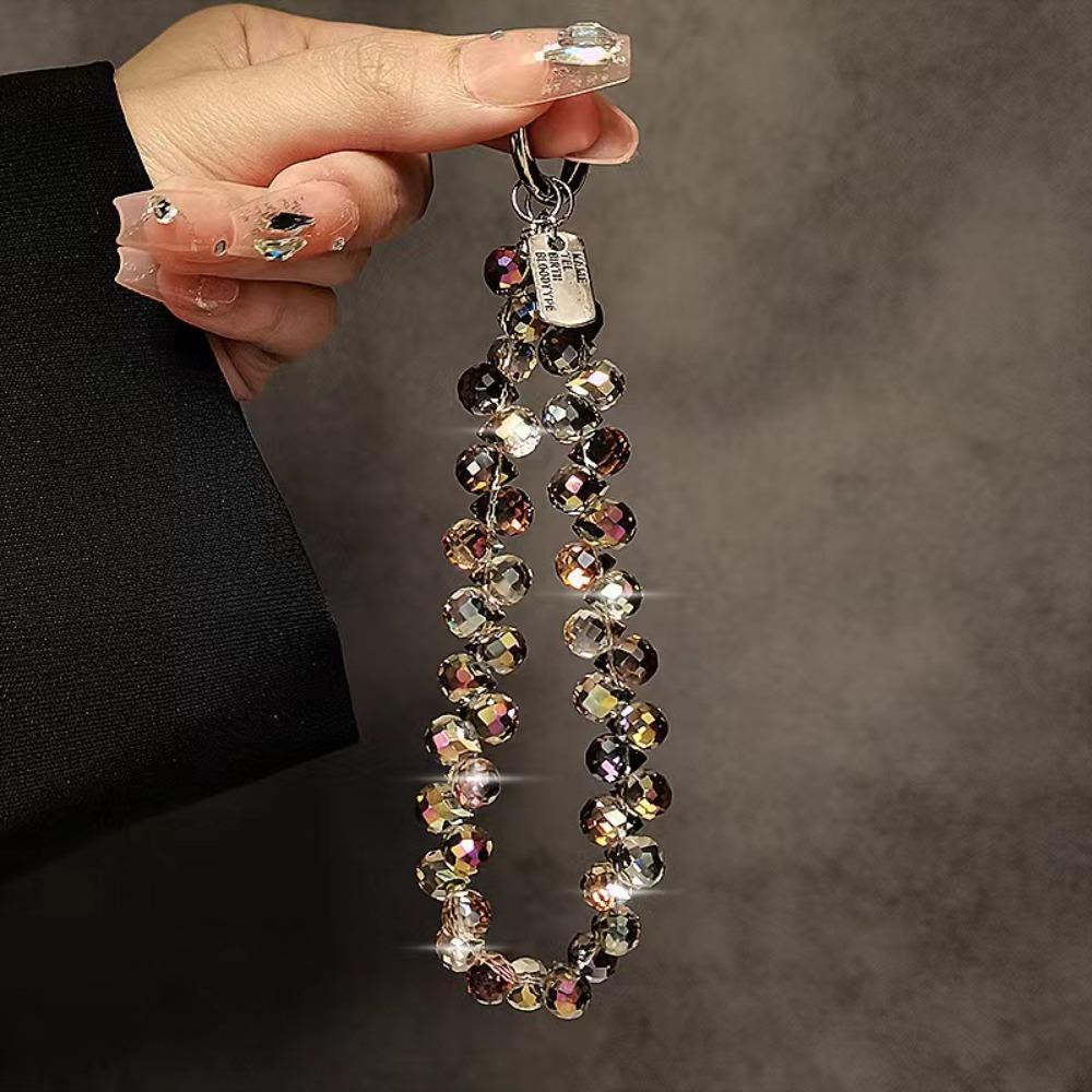 Stylish Glitter Crystal Bead Pendant Detachable Colorful Wrist Crystal Chain Transparent Phone Lanyard Women Girls