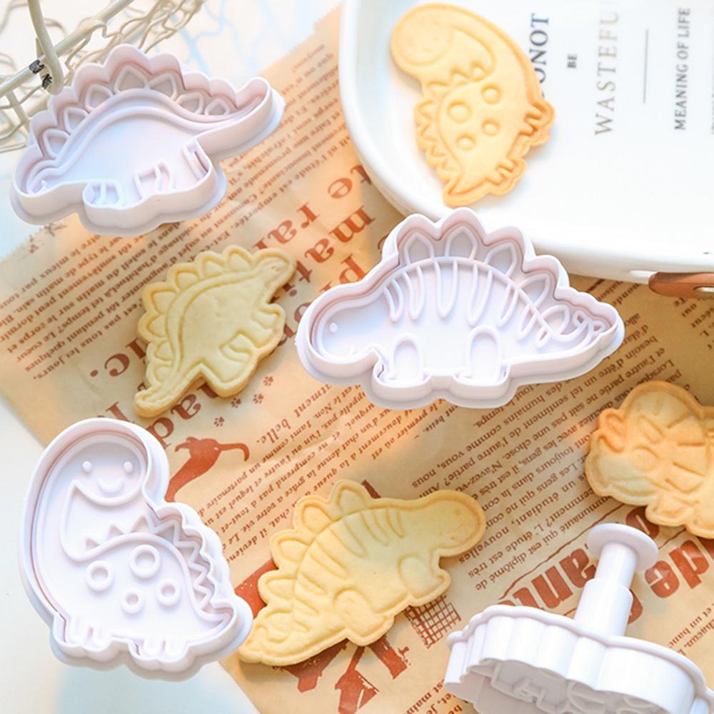 4 ks/sada Vykrajovátka na sušenky s dinosaury, Kreslená forma na pečení, Razítko na sušenky, Forma na sušenky, Zvířecí tvary, Vykrajovátka na sušenky, Pečicí nástroje