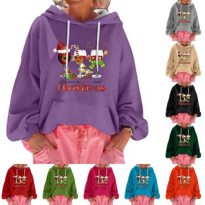 Women's Christmas Print Loose Casual Long Sleeve Hooded Sweatshirt
