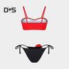2Pcs/Set Women Bikini Set Sling Flower Decor Bra Lace-Up Briefs Set Three-Dimensional Flowers Adjustable Shoulder Straps Swimsuit