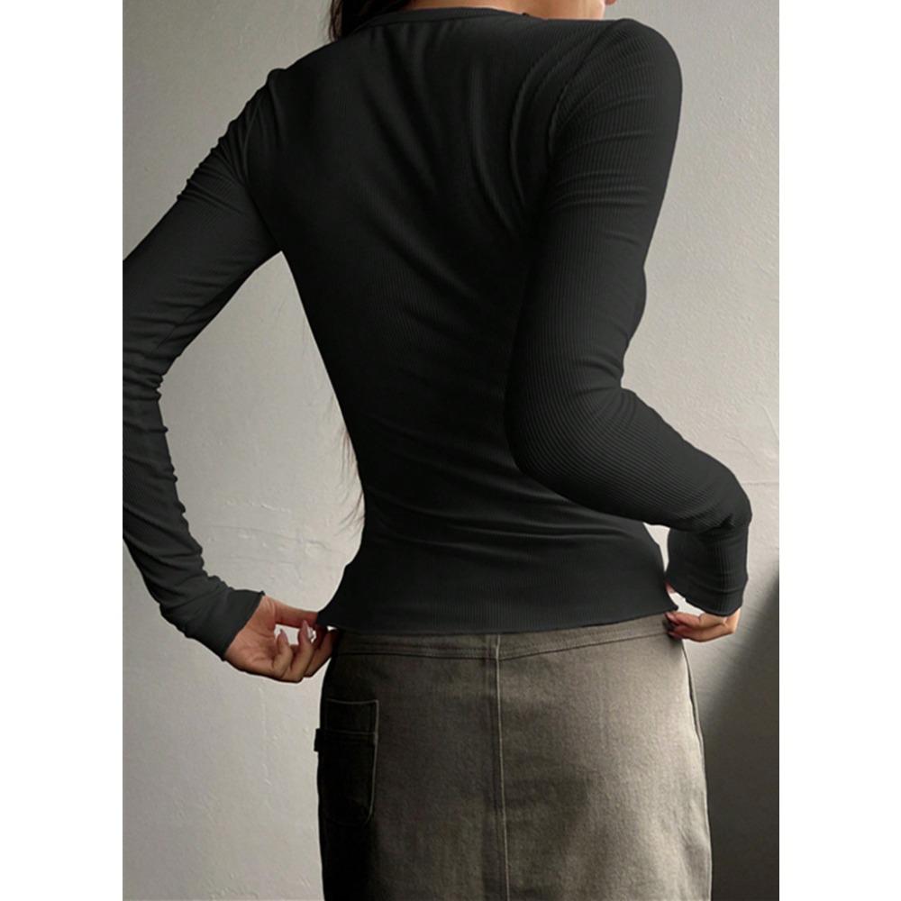 Autumn and Winter New Button-ribbed Slim-fit Knitted Long-sleeved Women's Comfortable Soft Bottoming Shirt