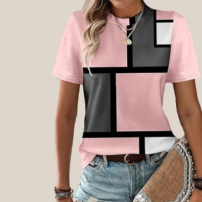 Classic Square Plaid Graphic T-shirt For Women Sports Workout Casual Short Sleeve T Shirts Striped Print Graphic Summer Tee Top