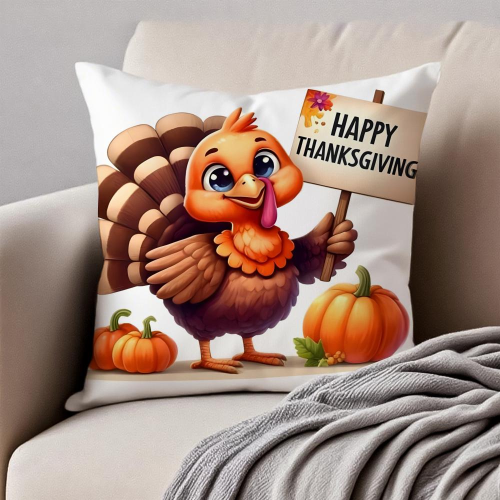 Thankful Festival Turkey Cushion Cover Pillowcase Antidustmite Invisible Zipper Short Plush Sofa Cushion