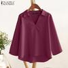 ZANZEA Women Casual Turn Down Collar Loose 3/4 Sleeve Cotton Blouse