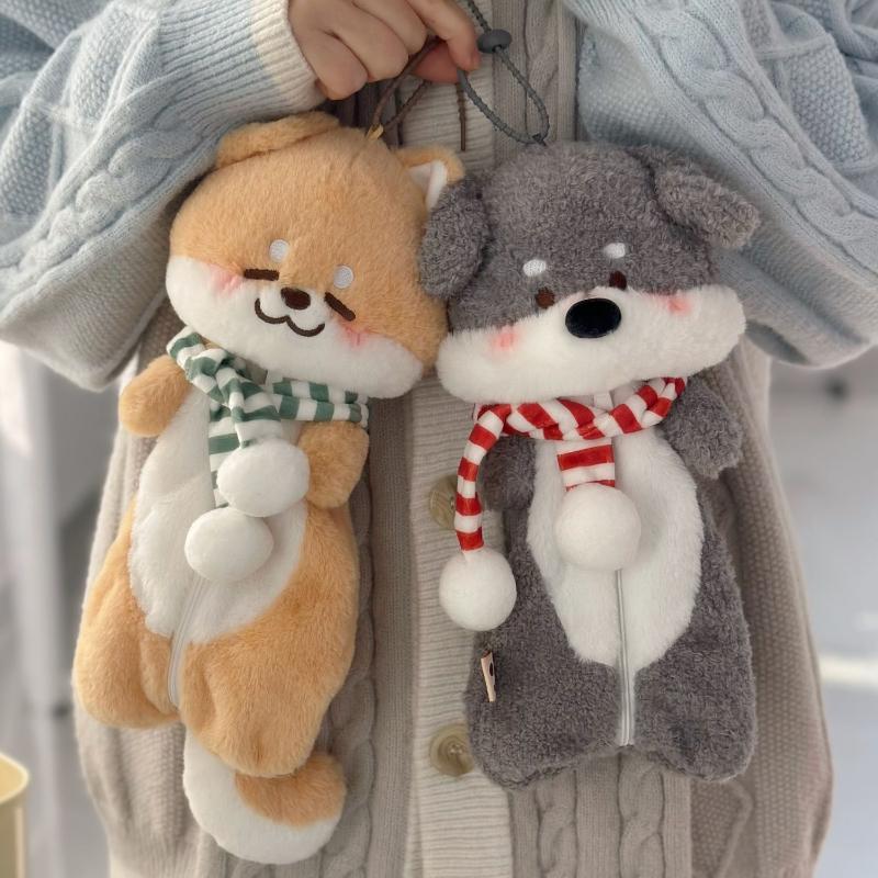 Uroczy Kreskówkowy Pluszowy Szalik Mały Piesek Piórnik Kawaii Pluszowa Lalka Zwierzątko Torba Wielofunkcyjna Duża Pojemność Torba na Artykuły Papiernicze