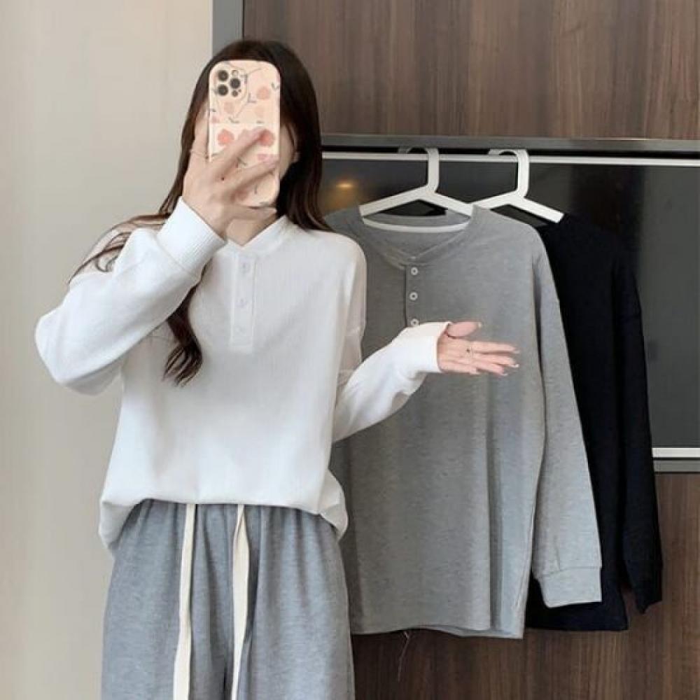 Navava Women Basic Waffle BuTTon Long Sleeve T shirT nT2961