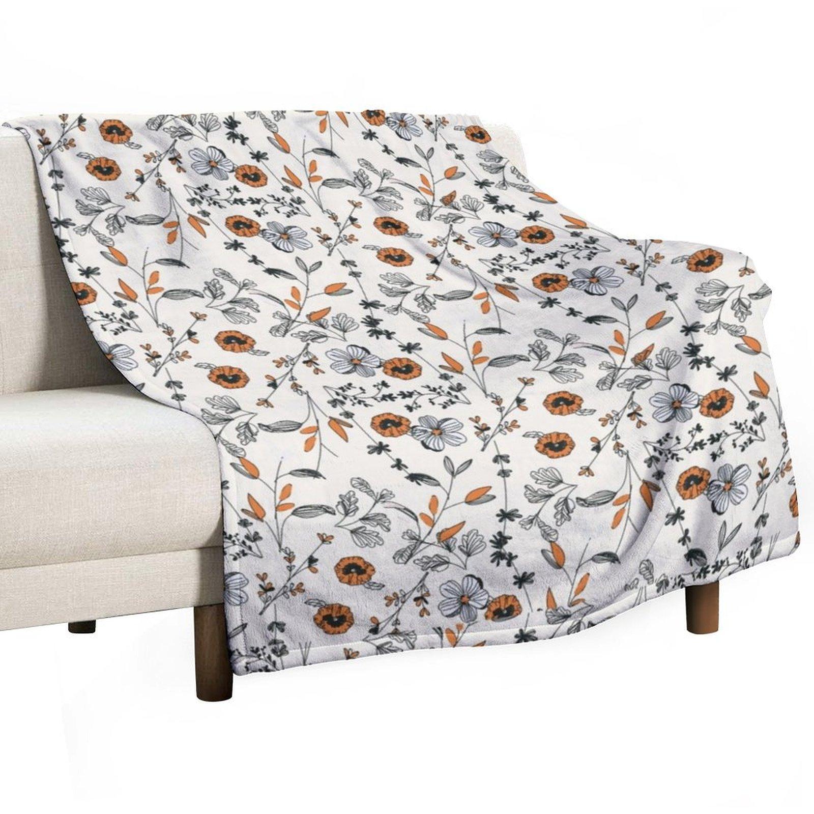 

Orange Flower Pattern Throw Blanket Comforter Sofa Soft Plaid Softest Blankets 30x40in