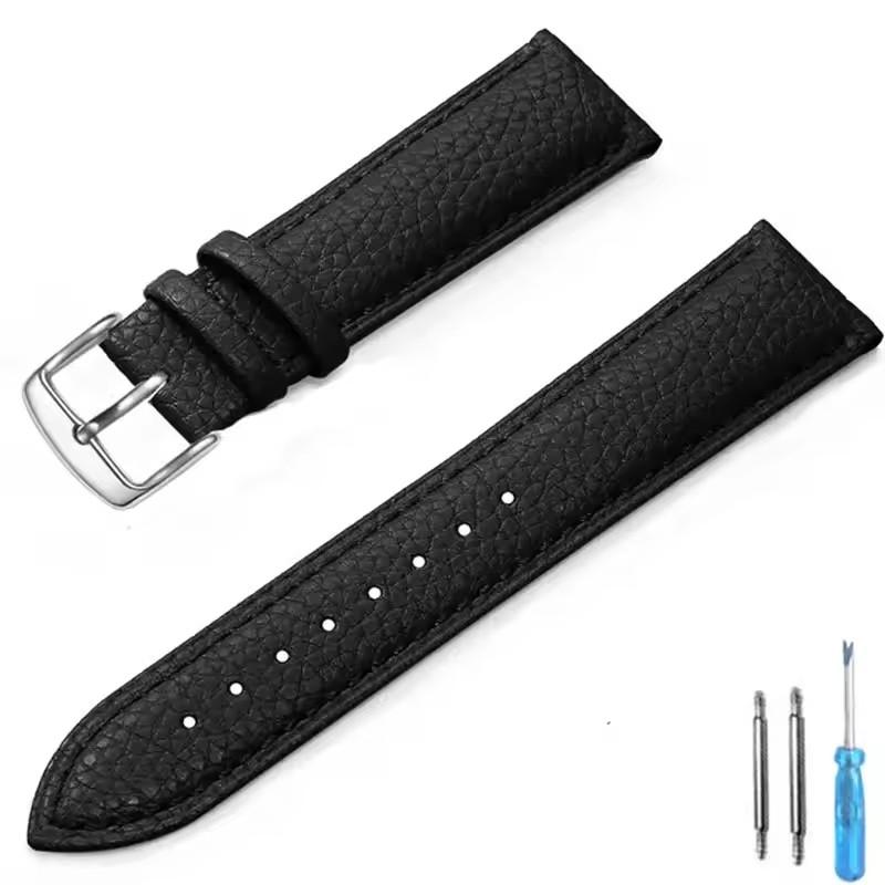 Litchi Pattern Soft Leather Watch Band Bracelet 12mm 14mm 16mm 18mm 20mm 22mm Replacement Wrist Straps Watchbands