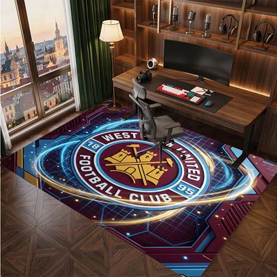 West Ham United Football Print Crystal Velvet Rug, Comfortable Water Absorbent Non Slip Indoor Floor Carpet