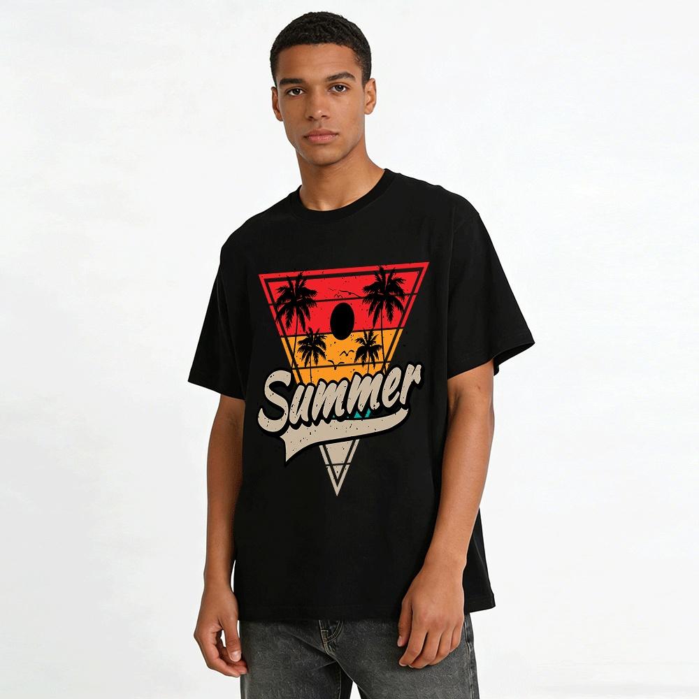 Vintage Sommer-T-Shirt mit Kokosnussbaum-Print aus reiner Baumwolle