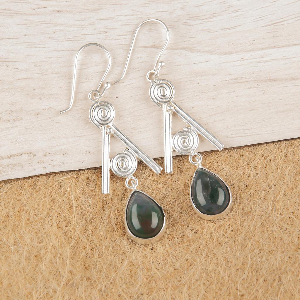 Mossagat Ädelstenssmycken, 925 Massivt Sterlingsilver Örhängen, Handgjorda Underbara Silverörhängen För Bröllopspresent