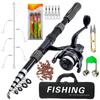 New Portable 1.8m-2.1m Telescopic Fishing Rod Gear Ratio 5.2:1 Reel Fishing Rod Kit Full Tools Spinning Reel Fishing Bait Accessories Bag
