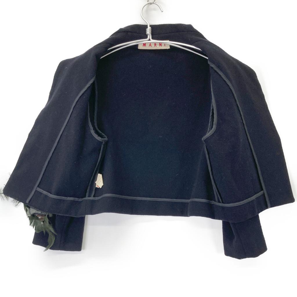MARNI Navy wool short jacket with corsage Jacket 42 NavyUsed