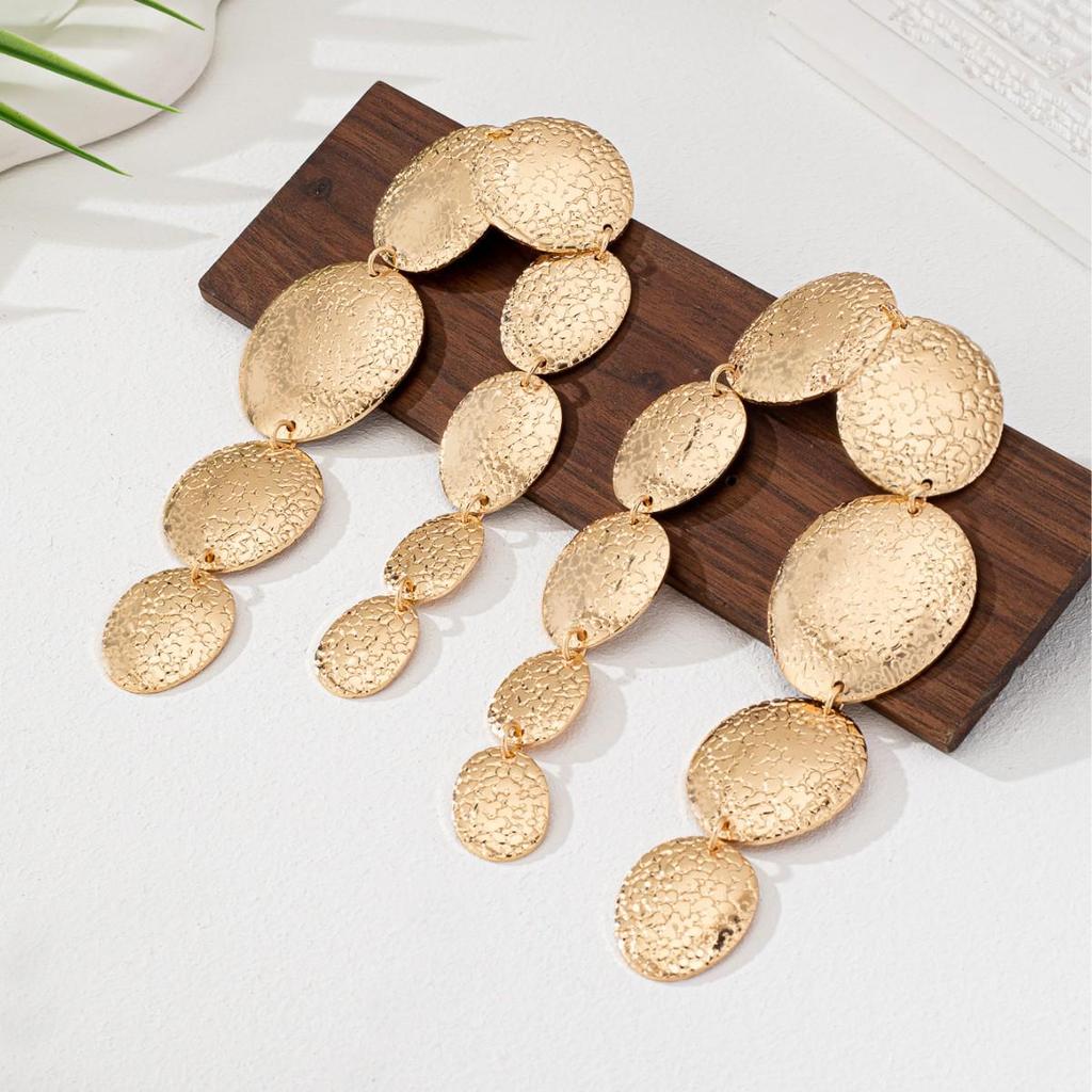 Chic Geometric Oval Metal Long Stud Earrings – Large, Versatile, and Stylish Dangle Design