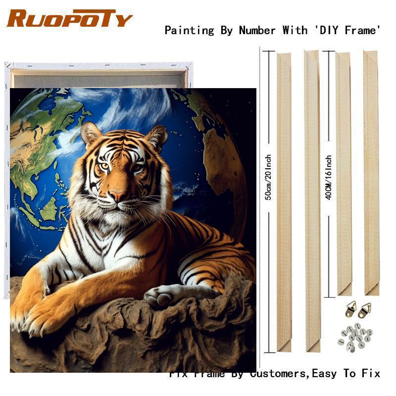 Frame Tiger Painting By Numbers For Adults Kits Animal Diy Picture By Numbers Acrylic Paint On Canvas For Home Decors 40x50cm
