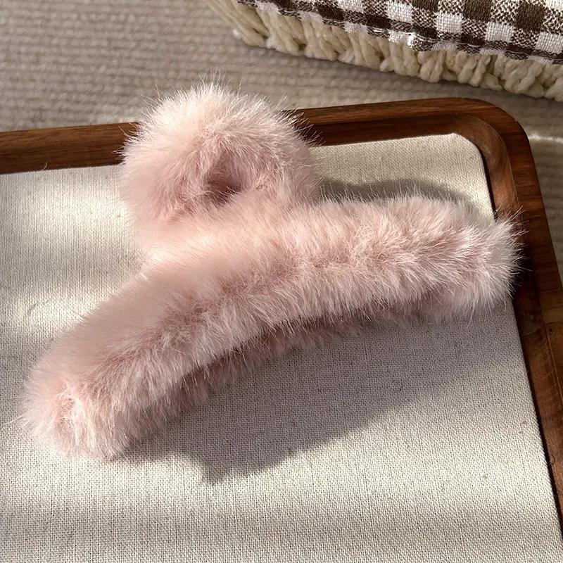 Solid Color Fluffy Cross Hair Claw For Women Girls Sweet Plush Hairpins Crab HairClips Headband Winter Fashion Hair Accessories