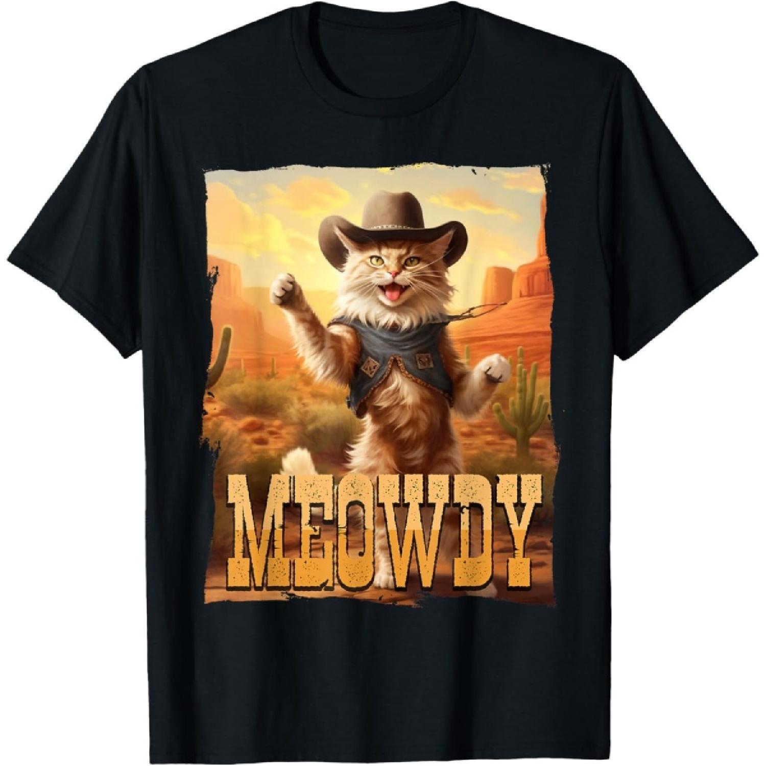 Meowdy Classic Cowboy Western Feline Animal Cute Cat T-Shirt(6) S