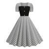 (Qunide) Women's Square Collar Short Sleeve Big Hem Polka Dot Print Dress Patchwork Button Decoration Dress Back Zipper