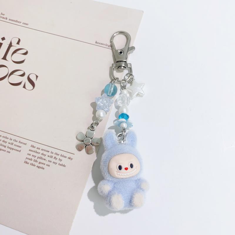 

Мультяшный флокированный брелок Labubu Кавайная цепочка для телефона Подвеска для сумки Подарок синий