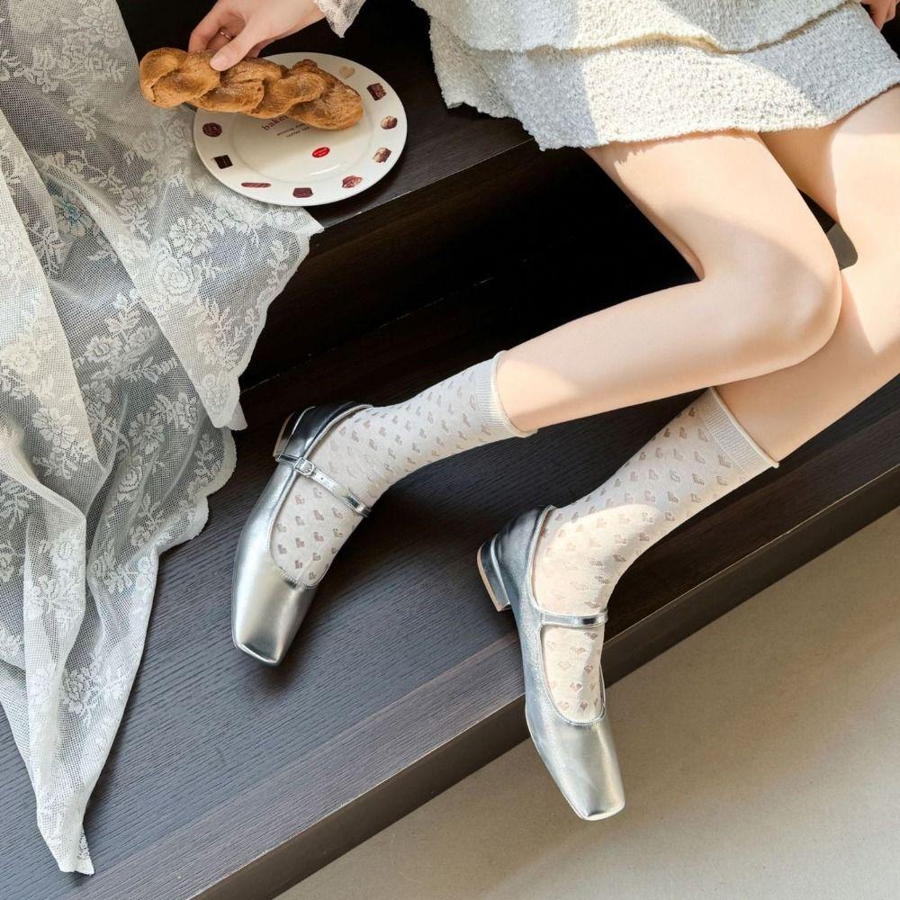 2Pairs Lingge Mid-calf Cotton Socks Heart Ruffle Tube Socks Women Sweet White Socks  Daily