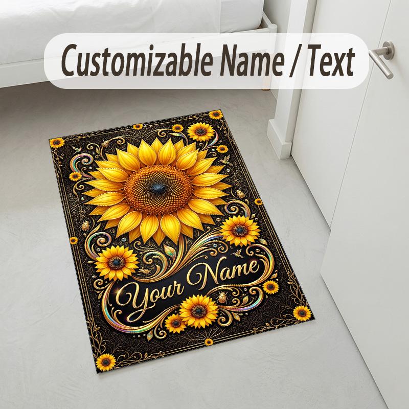 Sunburst Theme Soft Crystal Velvet Rug Custom Name & Text Print Non Slip Floor Rug for Bedroom Living Room