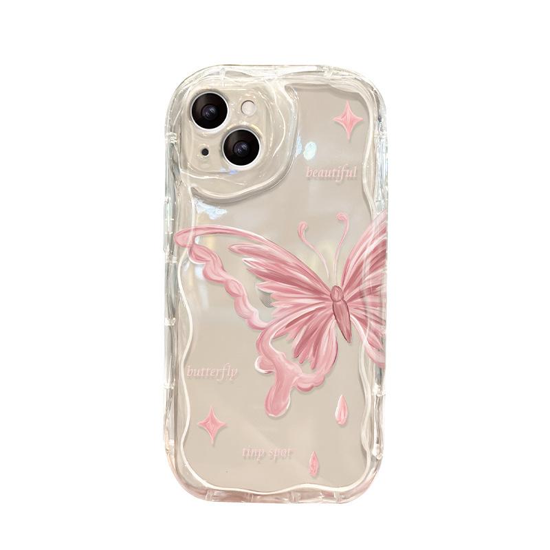 Applicable To Apple 15 Mobile Phone Case IPhone14/13promax Pink Butterfly 11/12 Transparent Silicone Xr/xs