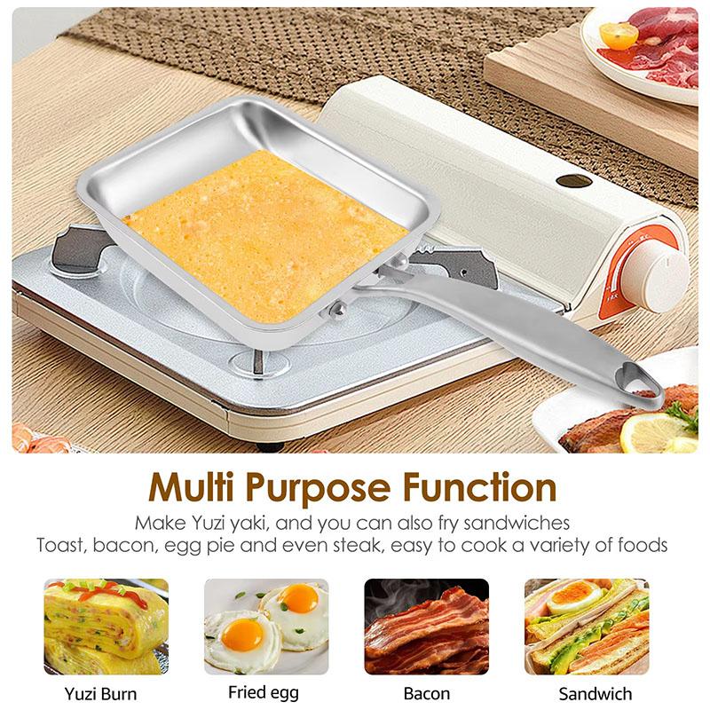 Stainless Steel Tamagoyaki Pan Non-stick Japanese Omelette Pan Rectangle Egg Frying Pan with Silicone Turner
