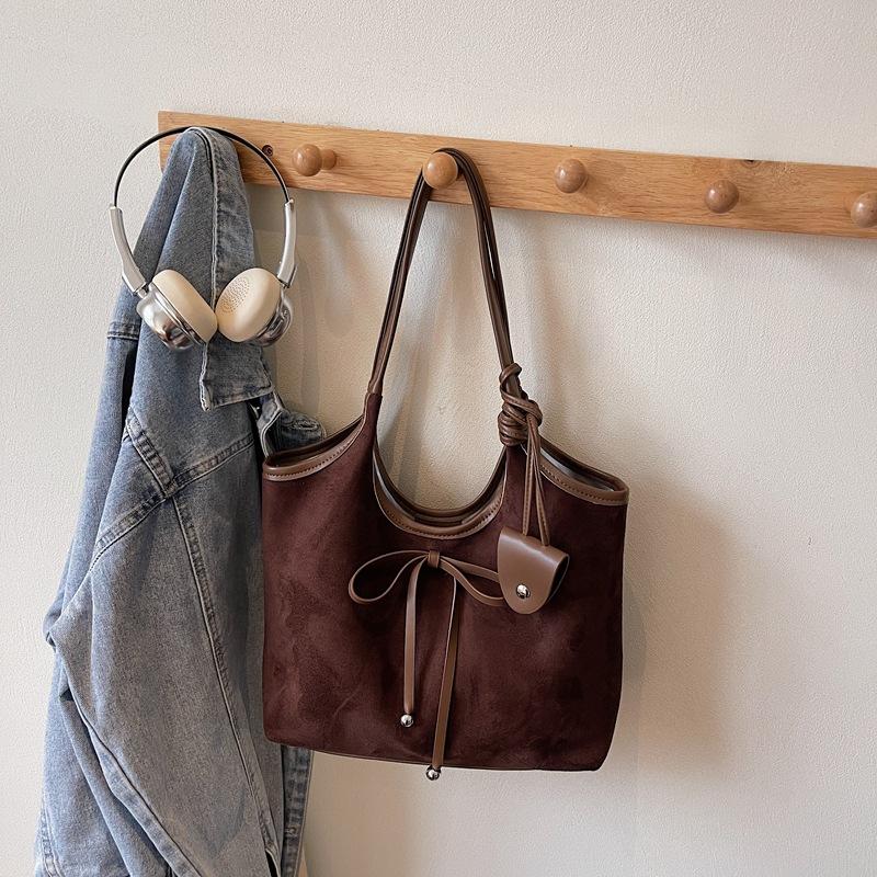Large capacity retro matte simple tote bag women's autumn new bow underarm shoulder big bag