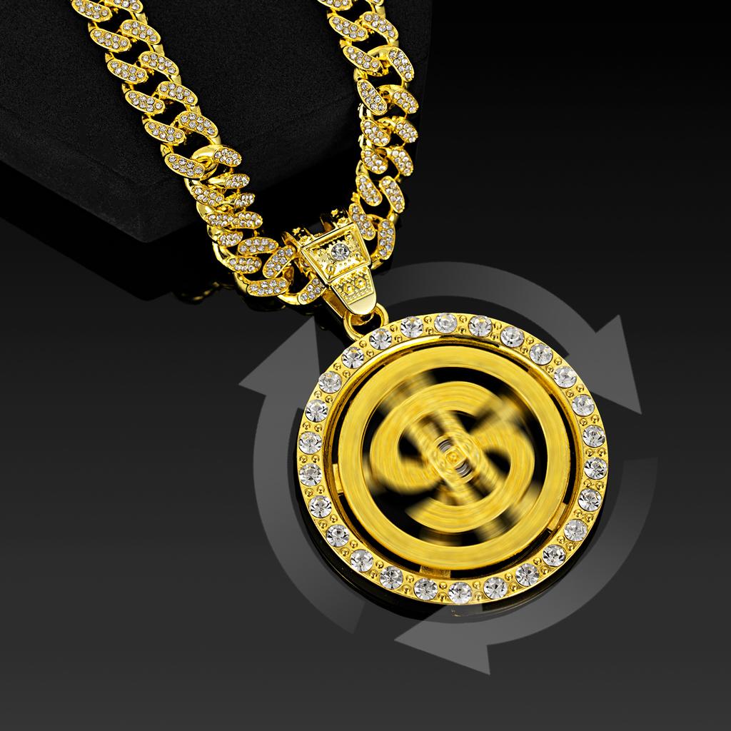 Classic 63mm Large Pendant, Rotating Dollar Sign, Hip-hop Necklace, Cuban Chain, Miami-style Large Chain
