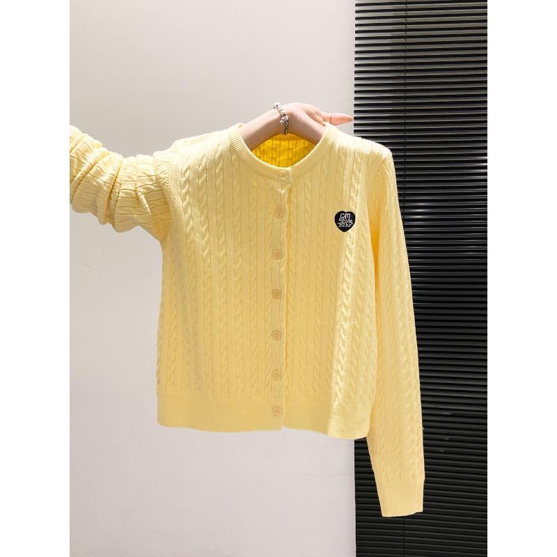 Vintage navy blue twist knitted cardigan jacket women's spring and autumn niche love embroidered single-breasted sweater top