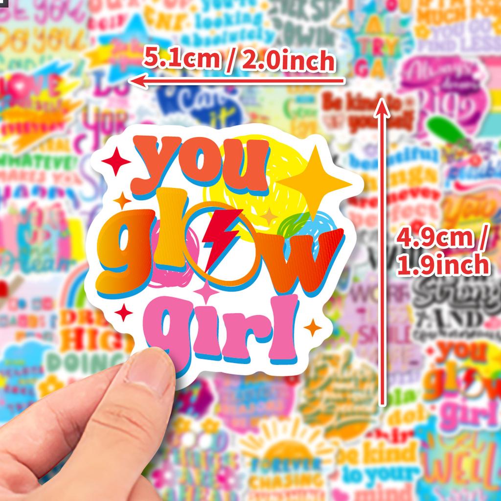 50 English Text Doodle Stickers Cartoon Color Encouragement Reward Stickers DIY Suitcase Decoration Stickers